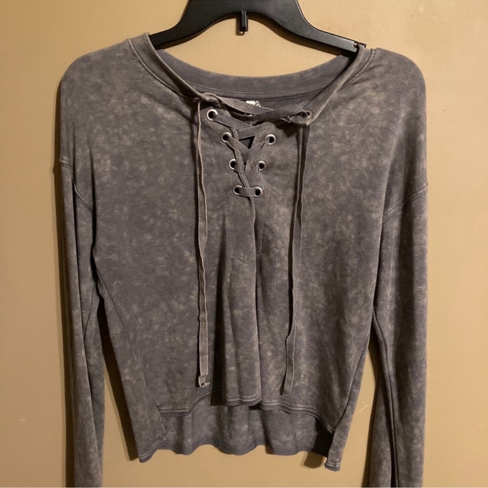Mudd Gray Mineral-Wash Lace-Up Hoodie